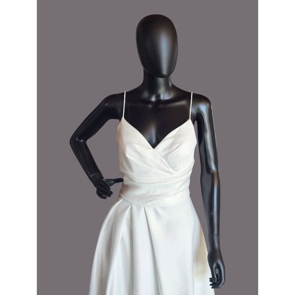 Minimalist A-Line Ivory Satin Spaghetti Strap Wedding Gown - Picture 6 of 8